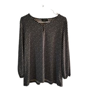 Liz Claiborne Career Polyester Spandex Black & White Heart Blouse